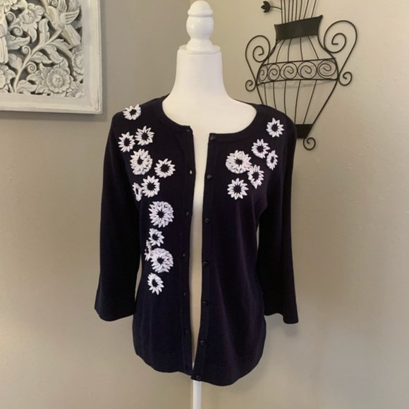 Christopher & Banks Sweaters - CHRISTOPHER & BANKS - Navy/White Cardigan-Medium